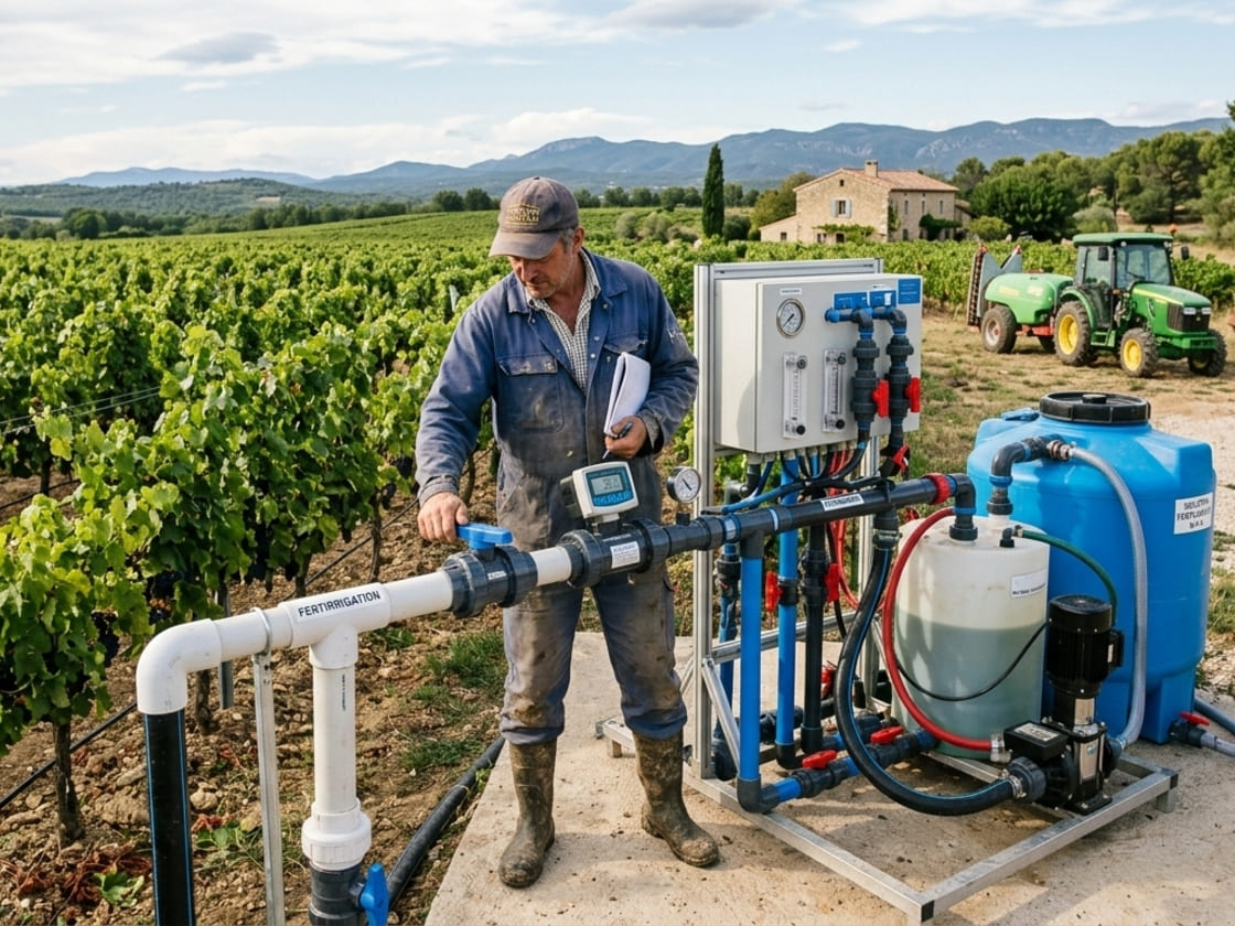 agriculteur qui pratique la fertirrigation